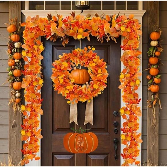 2Pk 6ft Artificial Fall Garland Maple Leaves Autumn Home Mantel Table Decoration - Picture 5 of 13